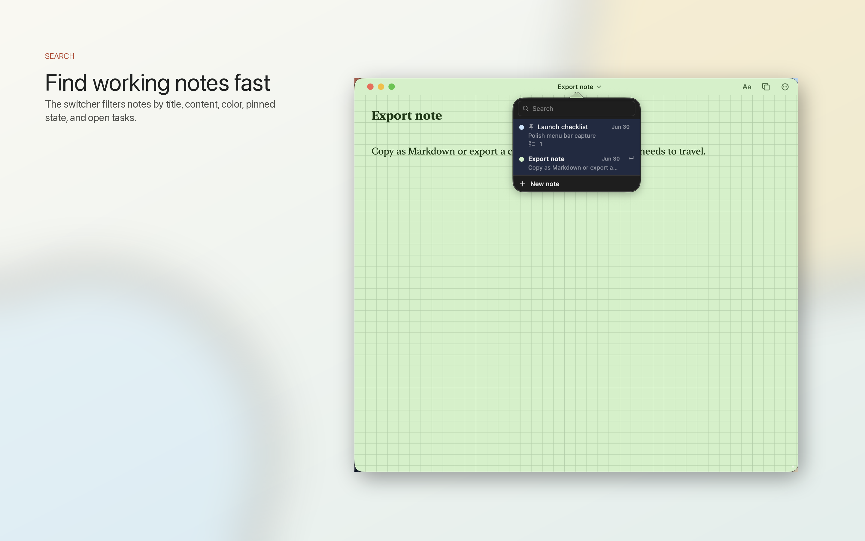 Floatnotes search and note switcher screenshot