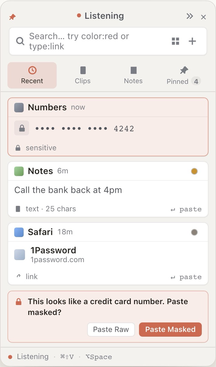 Marzin masking a likely card number before paste